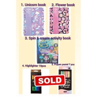 Smiggle notebook, pulpen, highlighter activity book