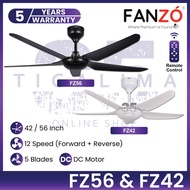 FANZO FZ56 FZ42 5 Blades 12 Speed Forward + Reverse Remote Control DC Motor Ceiling Fan Kipas Siling