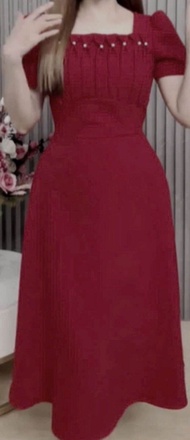 Đầm dáng xòe cổ vuông đính ngọc Linh Chi House M