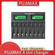 Pujimax Intelligent Battery, Ailup AAA/AA Battery with LED Display, 8-slot Charger