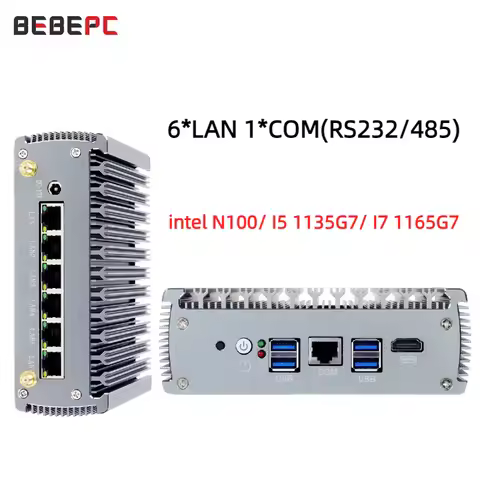 Intel i225V 6*2.5G LAN Mini PC N100 i5 1135G7 i7 1165G7 4C/8T RS232 RS485 GPIO HD PCIE Win10/Ubuntu 