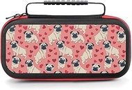 AoHanan Switch Carrying Case Cartoon Pugs Puppies on A Pink Switch Game Case with 20 Games Cartridge