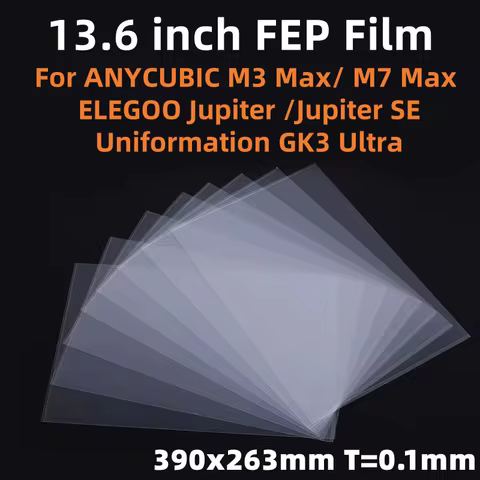 5Pcs 13.6 Inch FEP Film 390*263*0.1mm For ANYCUBIC Photon M3 Max / M7 Max ELEGOO Jupiter 3D Printer 