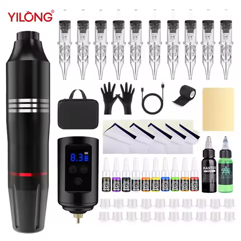 YILONG Tattoo Kit Cool Tattoo Pen Kit For Permanent Makeup Tattoo Machine Kit Wireless Tattoo Power 