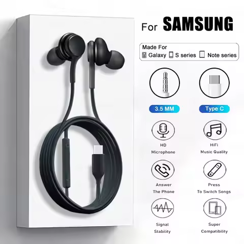 Original Type C Wired Earphone For Samsung Galaxy S25 Ultra S24 S23 S22 S21 Ultra A55 A54 3.5 mm Ear