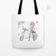 Cute Canvas Tote Bag Girl with scooter