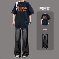 Summer Short-Sleeved Top T-Shirt Half-Sleeved T444 Pure Cotton+K80 Jeans Suit S-3XL