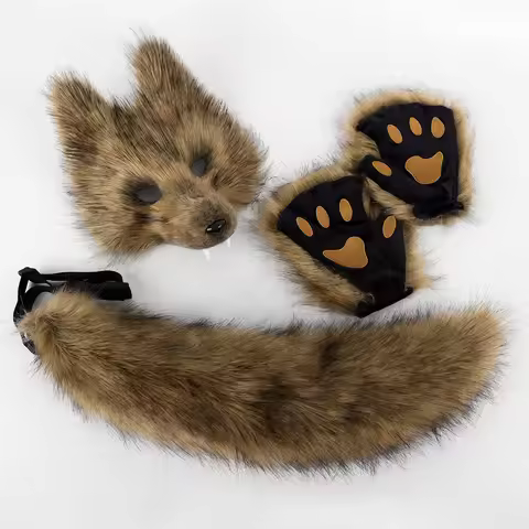 Fox Wolf Mask and Tail Set for Halloween Cat Mask Tail Cosplay Fox Mask Wolf Tail Costumes Accessori