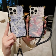 Casing OPPO Reno 11 11F 10 Pro 9 8 8T 8Z 7 7Z Luxury Fashion Butterfly Brand Square Mobile Phone Case Cover