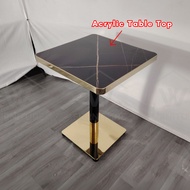 WFURNITURE Cafe Table Acrylic Restaurant Dining Table Luxury Set Cafe Gold Table Coffee Table Meja M