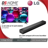 LG 43” 50’” 55” 65” 4K UHD AI SMART TV HDR10 UA7350PSB With Soundbar S20A