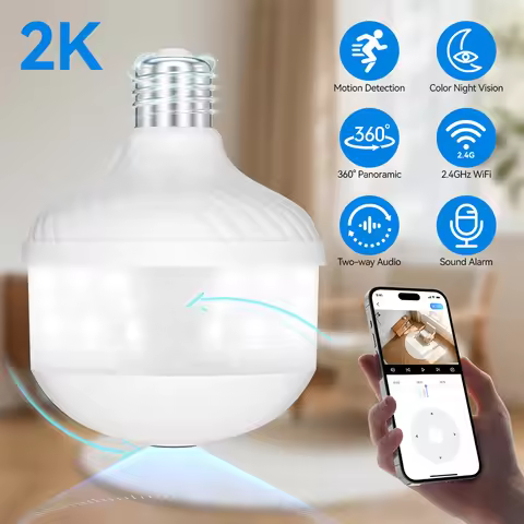 2K WiFi Home Light Bulb Camera Light Bulb Camera 360 Degree Panoramic IP Camera Full Color Night Vis