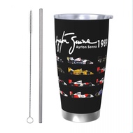 Cars Ayton Senna Racing Car Insulated Tumbler with Straws Lid Stainless Steel Thermal Mug Double Wal