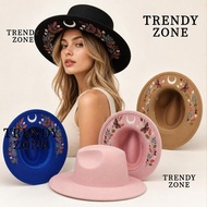 TRENDYZONE Wide Brim Fedora Hat, Bohemian Style Floral Patterns Felt Fedora Hat, Creative Black Butt