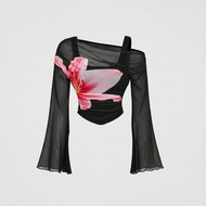 Women's Transparent Floral Mesh Long Sleeve Top