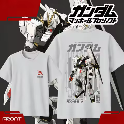 2026 New Hot Summer Anime GUNDAM RX-93 Cartoon Cotton T-shirt Summer Kids_Men's_Women's Fashion Casu