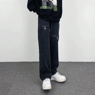 jeans levis 501 original jeans men 501Hip-hop street fashion brand zipper design washed black straight pants loose Euro