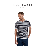 Ted Baker Mens Marvins Ss Jacquard Stripe Geo T-Shirt MID BLUE