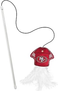NFL SAN Francisco 49ERS Cat Toy Wand with Catnip - Team Jersey Shaped Plush Teaser Toy for Cats & Ki