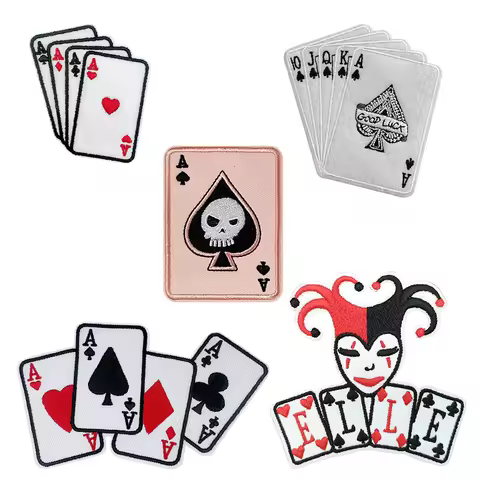 Patches Thermo Poker Cards Embroidery Iron on Patches for Clothing Skull Spade A Card Thermo Adhesiv