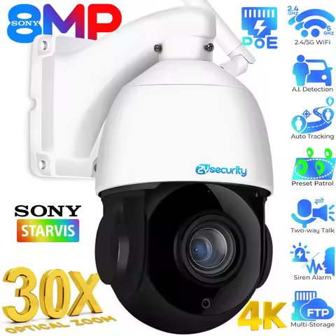 4K 8MP 30X Zoom PTZ IP Camera Outdoor Human/Car Detect Auto Tracking Speed Dome Camera 60M IR Wifi P