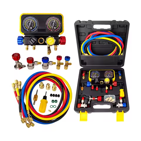 Automotive Air Conditioning 4 Way Manifold Pressure Gauge Kit R22 R32 R410a R134a Refrigerant Pressu