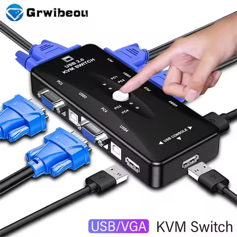 2 And 4 Port VGA KVM Switch 1080P USB 2.0 Splitter Mouse Keyboard Printer Pendrive Share Switcher Bo