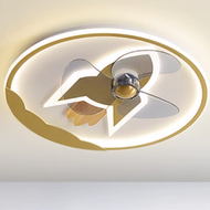 現代吸頂電風扇吊燈（金色-45CM-無極調光-遙控+小米小愛版）#