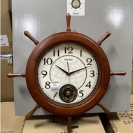 Seiko Clock QXC242B Maritime Ship Wheel Design Wooden Case Rotating Pendulum Quiet Sweep Analog Wall Clock QXC242