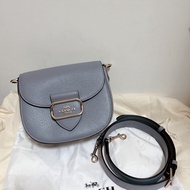 coach 馬鞍牛皮混麂皮大象灰斜背包