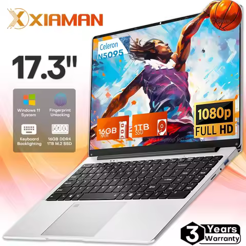 17.3" Computer Laptop intel Celeron N5095 16GB DDR4 1TB SSD Windows 11 Fingerprint Office Laptops No