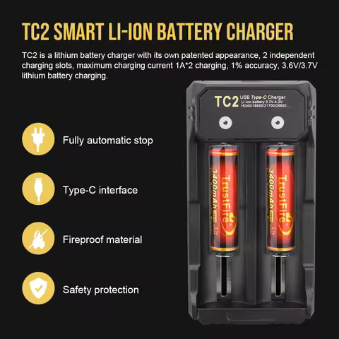 Trustfire TC2 Rechargeable Battery Charger Dual Slots 3.7V 3.6V for 18650 18650 26650 21700 20700 20
