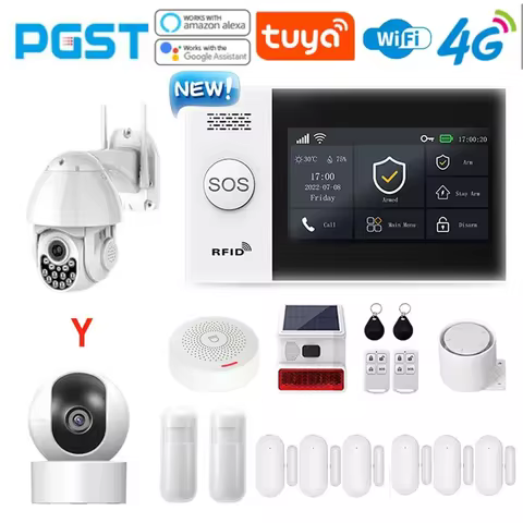 PGST PG-107 4G Tuya Wireless WIFI GSM Home Alarm System With Security Cameras Motion Door Detector S