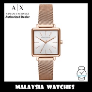 (100% Original) Armani Exchange Women's AX5802 Lola Square Rose Gold-Tone Stainless Steel Mesh Watch