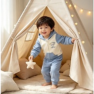 Baby boy outfit with 2 cotton flannels printed with dinosaurs Jacket with zip-up hood and color comb