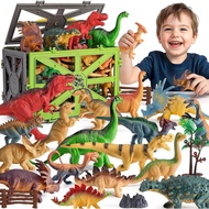 Dinosaur Toys for Kids 3-5, 31PCS Realistic Plastic Dinosaur Figures with Stone&Tree&Fence in Storag