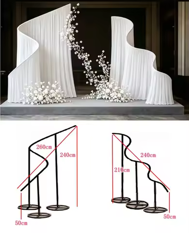 Trendy metal wedding arch wavy display stand DIY hanging flower rack for outdoor party event stage b