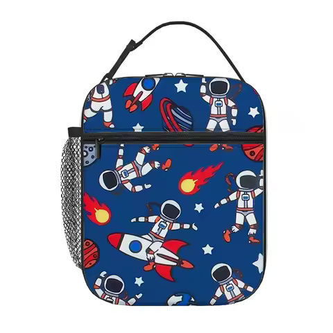 Astronaut Rocket Handheld Insulation Lunch Bag for Boy/Girls Best Gifts 2D Flat Cartoon Portable Sch