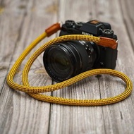 真皮相機帶 黃黑 10mm 登山繩復古 手工製作 菲林相機 禮物 攝影