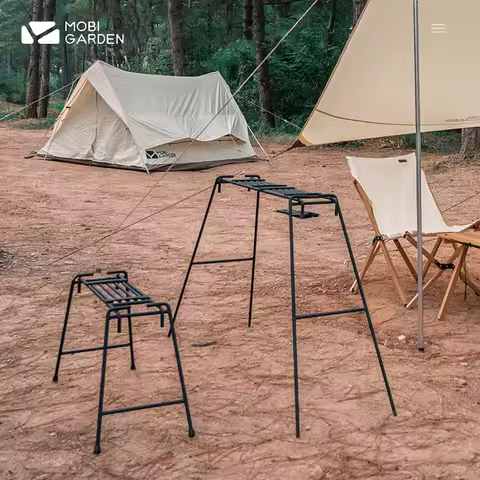 MOBI GARDEN Camping Barbecue Rack Outdoor Picnic Tableware Foldable Multifunctional Triangle Cast Ir