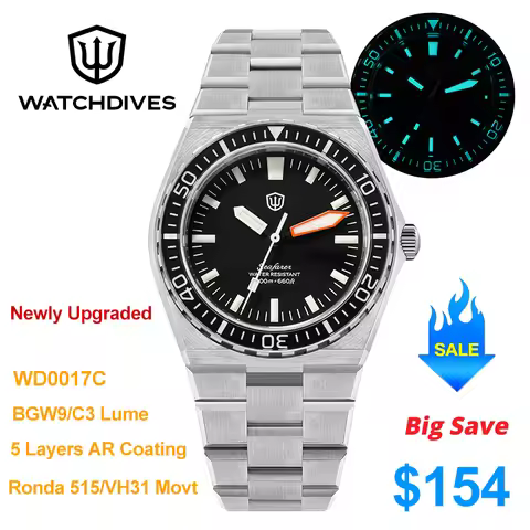 Watchdives WD0017C Men's Watch VH31/Ronda 515 Movement 5 Layers AR Coating Sapphire Luxury Watches 2