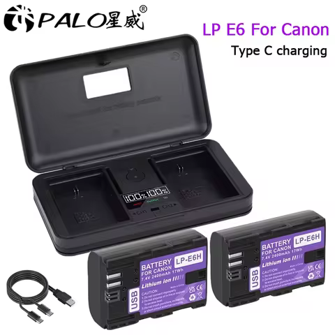 LP-E6 LPE6 LP-E6N lp e6 Type C Battery+LCD Storage Box Charger for Canon EOS R5 R6 90D 60D 70D 80D 5