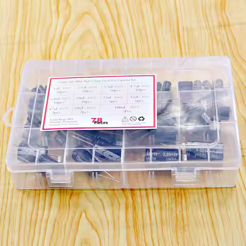 78pcs 11Value 400V High Voltage Aluminum Electrolytic Capacitor Mixed Box Kit 1UF 2.2UF3.3UF4.7UF6.8
