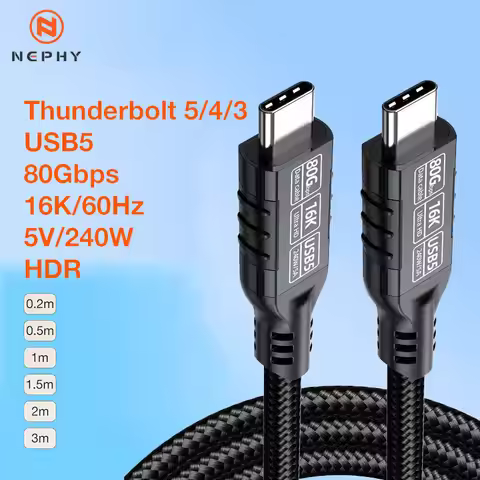 Type-C to USB5.0 PD240W 80Gbps Thunderbolt 5 Type-C Cable 16K 8K 48V/5A for iPhone 17 16 15 Pro Tabl