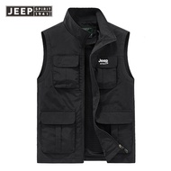 JEEP SPIRIT Tooling Vest ผู้ชายฤดูใบไม้ผลิและฤดูร้อนกลางแจ้ง Multi-Pocket Vest หลวมขนาดใหญ่ขนาดเสื้อ