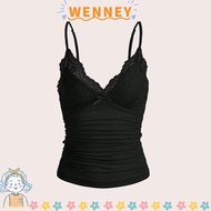 WENNEY Lace V-neck Halter, Punk Ruched V-neck Tank Top, Fashion Sexy Lace Sexy Halter Tank Top