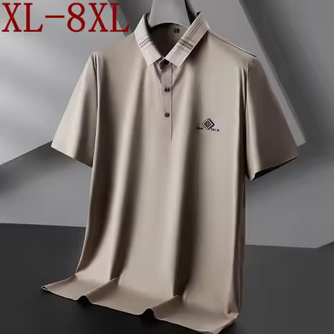 8XL 7XL 6XL New Summer Top Quality Ice Silk Breathable Shirts For Men Short Sleeve Loose Mens Polo S