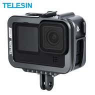 TELESIN Aluminium Alloy Frame Case For GoPro 9 10 11 Double Clod Shoe With Charging Port For GoPro Hero 9 10 11 Black Camera Accessories