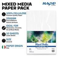 MayArt FB Mixed Media Paper Pack 250gsm 100% Cellulose A3/A4 Pek Kertas Media Campuran