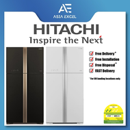 HITACHI R-W635P4MS 509L GLASS BLACK/WHITE MULTI-DOOR REFRIGERATOR